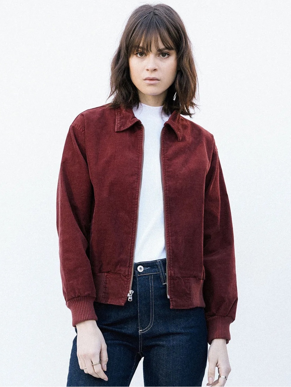 AG Adriano Goldschmied Corduroy Bomber Jacket - Maroon - XS